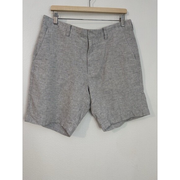 J. Crew Factory  Men’s Shorts 9" Inseam Linen Blend Gray White Striped Size 34 - Picture 1 of 7